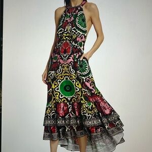 Alice + Olivia Red and Green Halter Sundress for Wedding Guest 14